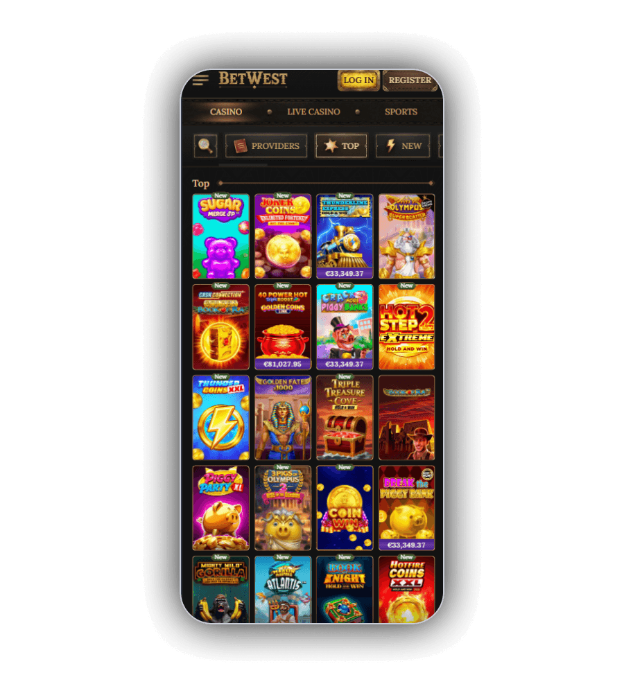 BetWest slots and live games on mobile