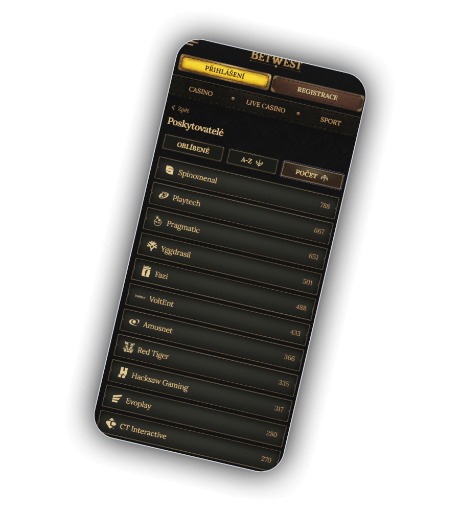 BetWest casino game lobby with top slots and providers