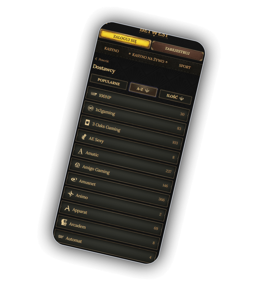 BetWest casino game lobby with top slots and providers